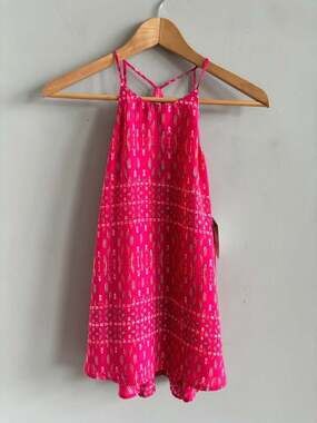 Decree Hot Pink Ikat Halter Neck Mini Dress Size XS Boho Geometric